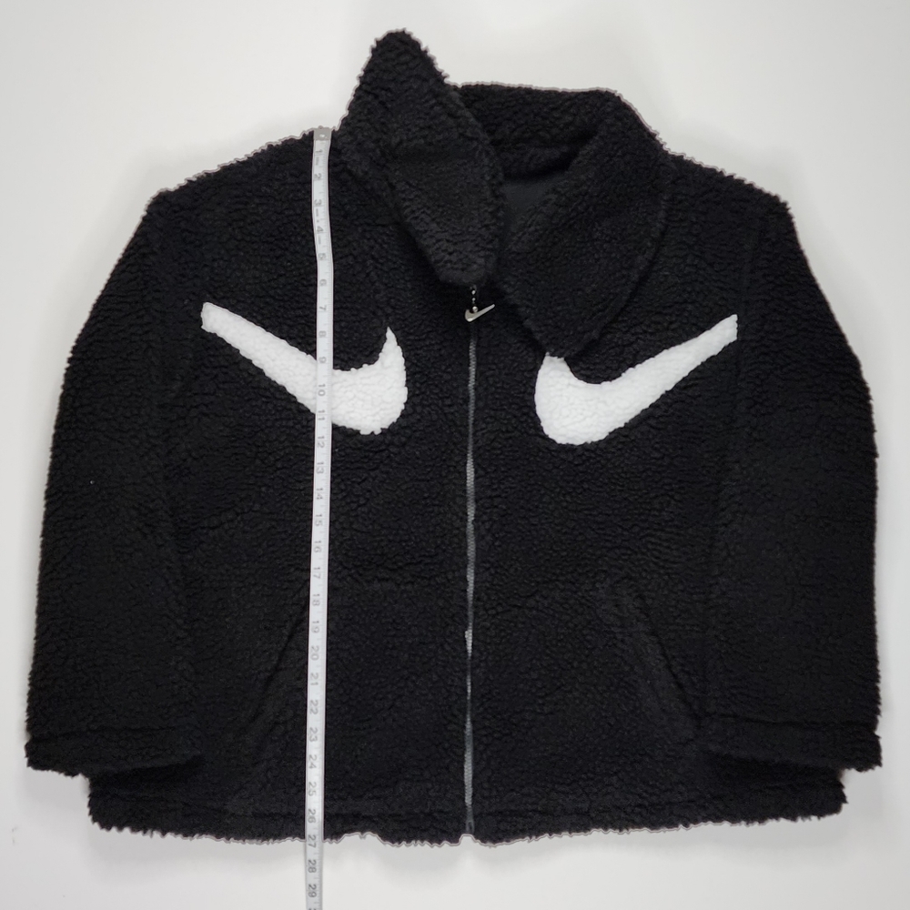 Nike Womens Sz 1x NSW Sportswear Swoosh Full-Zip Jacket Sherpa Faux Fur Black - Picture 2 of 12